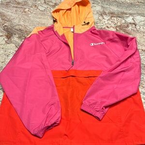 Champion women’s windbreaker quarter zip pink red orange size XL